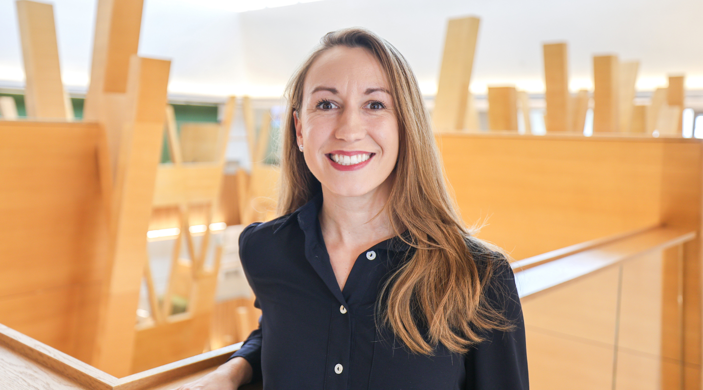 Lily Abadal Headshot in Judy Gensharft Honors College Building