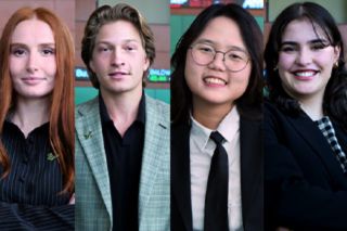4 panel image of four Honors students given the title of Muma's 25 Under 25 in 2025, (from left to right: Rylee King, Joshua Streitmatter, Minh Ha Pham, and Emilie Leyva)