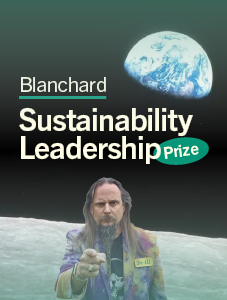 Linking Image to Blanchard Sustainability Leadership Prize page featuring Earthrise image of Earth from the moon.