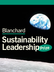 Linking Image to Blanchard Sustainability Leadership Prize page featuring Earthrise image of Earth from the moon.