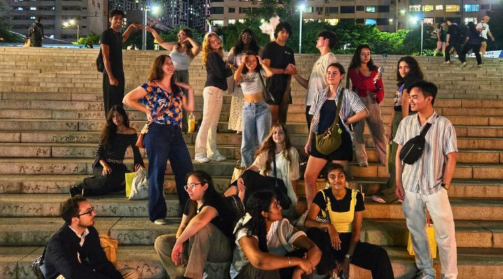 Honors students pose outside a night in Seoul South Korea