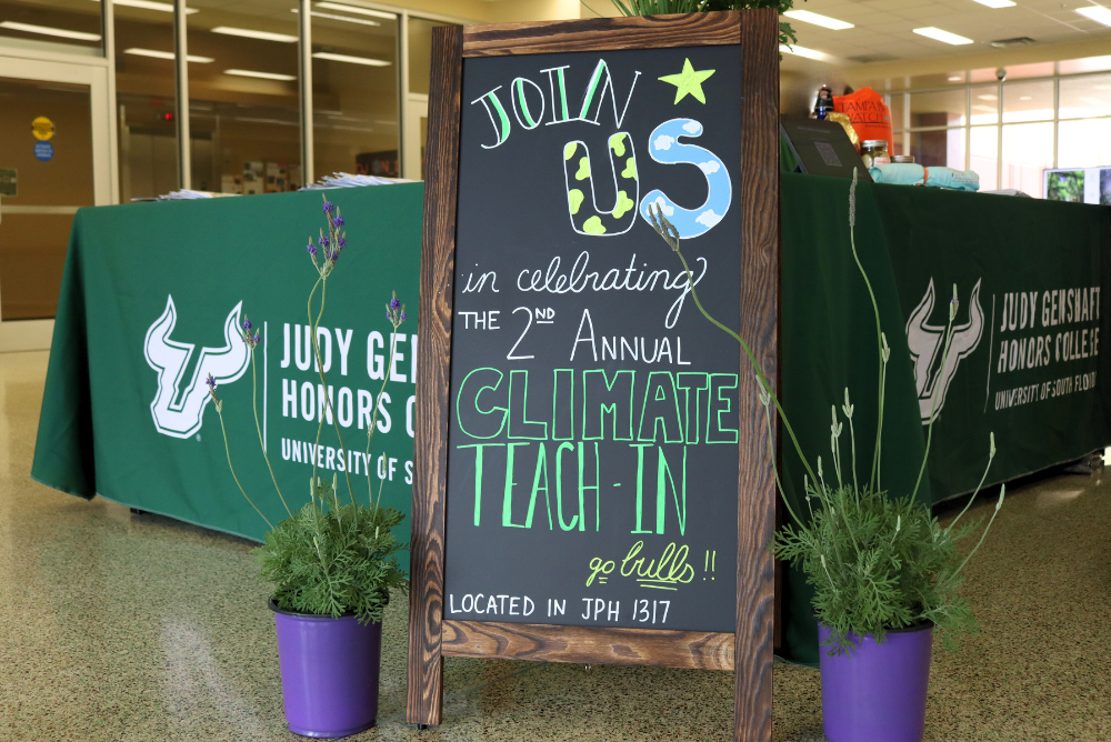 The welcome table at the 2023 2nd Annual Climate Teach-In on USF's Tampa campus