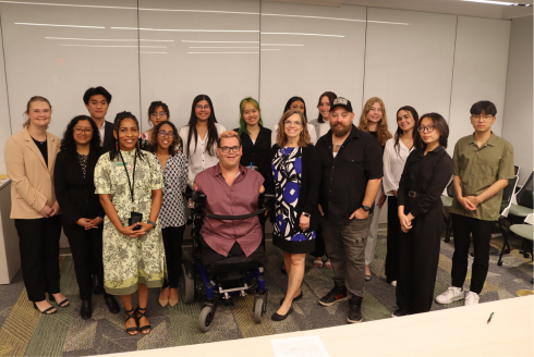 The students, judges and faculty that participated in the Grand Challenge competition smile for a group photo. 