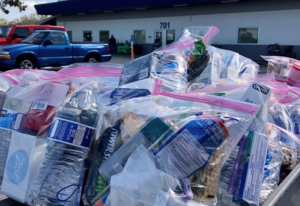 100 personal hygiene kits created by Honors students in service of the Martin Luther King, Jr. Day..