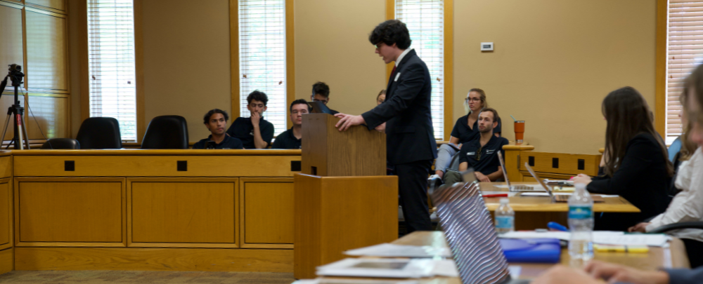Students practice legal arguments as part of the Judy Genshaft Honors College Mock Trial Intensive program
