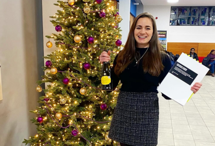 Casey Farell celebrates defending her dissertation.