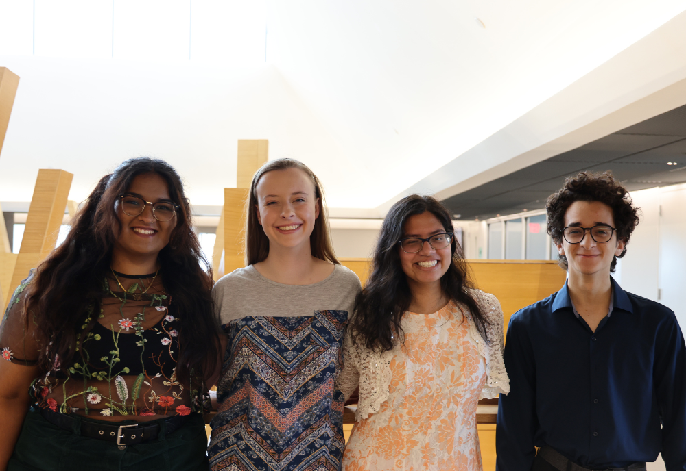 Photo of Honors Graduates Mridula Sing, Audra Nikolajski, Nafisa Uddin, and Nader Abdalla.