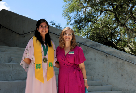 Honors Graduate Nafisa Uddin poses with Associate Dean Lindy Davidson