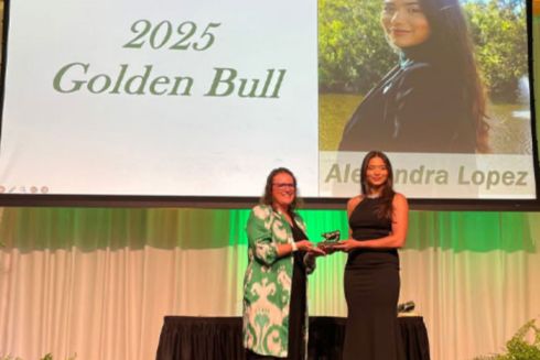 Alexandra Lopez receiving the 2025 Golden Bull award