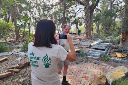 Recording an oral history for the Hurricane Histories project at Jungle Prada archaeological site in St. Petersburg.