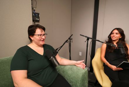 Kate Ashmore in podcast studio.