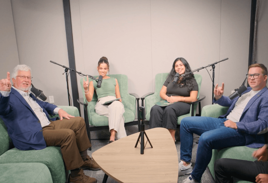 Dean Adams and Honors students test out the Honors video studio.