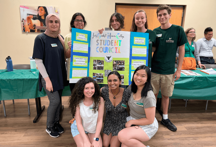 Carla Irizarry-Delgado and other members of the student council at a Judy Genshaft Honors College community event