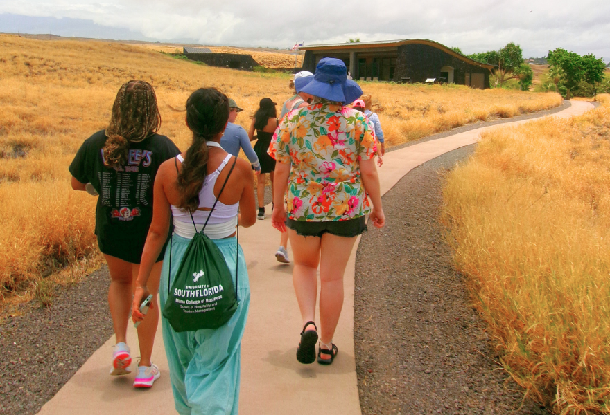 students walking down a path