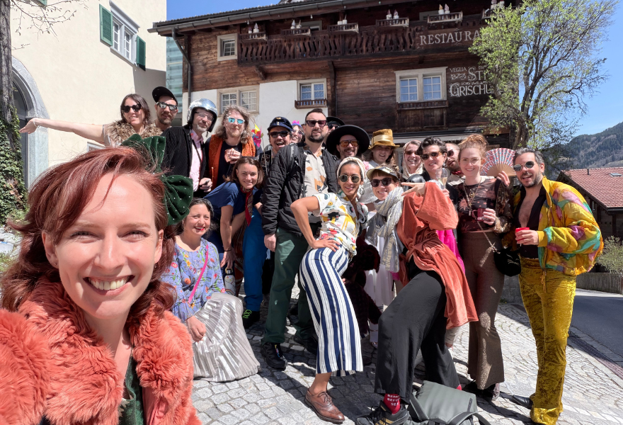 Laura Badertscher selfie with tourists in Switzerland
