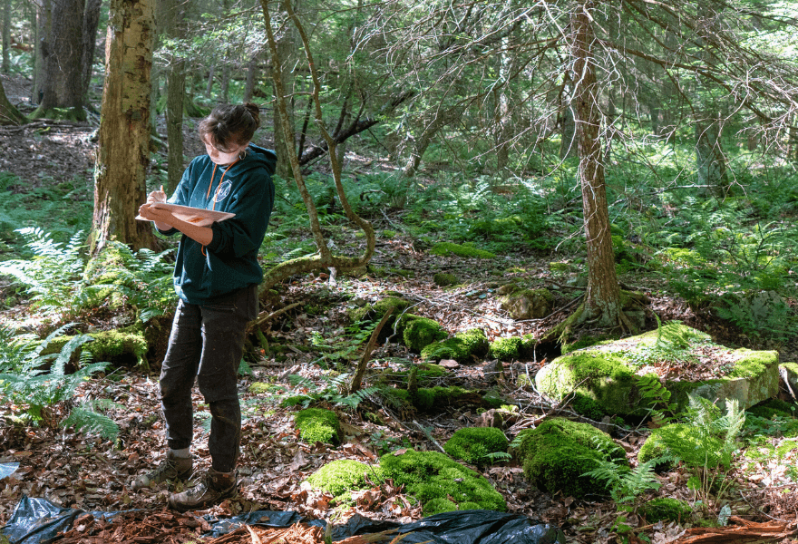 Taylor Rand in the forest with a clip board