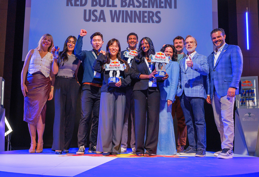 2026 USA Red Bull Basement Competition winners Sahasra Upputuru, Darnell Adler, Hayoung Ahn, and Xuelong Mu with mentors and judges