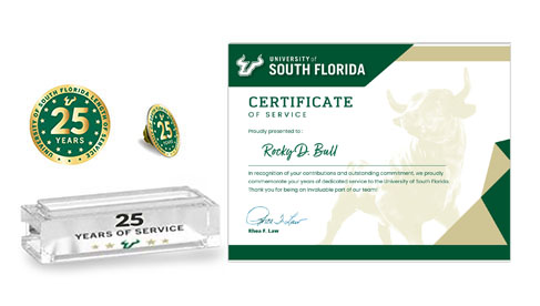 digital badge, pin, acrylic peice and certificate