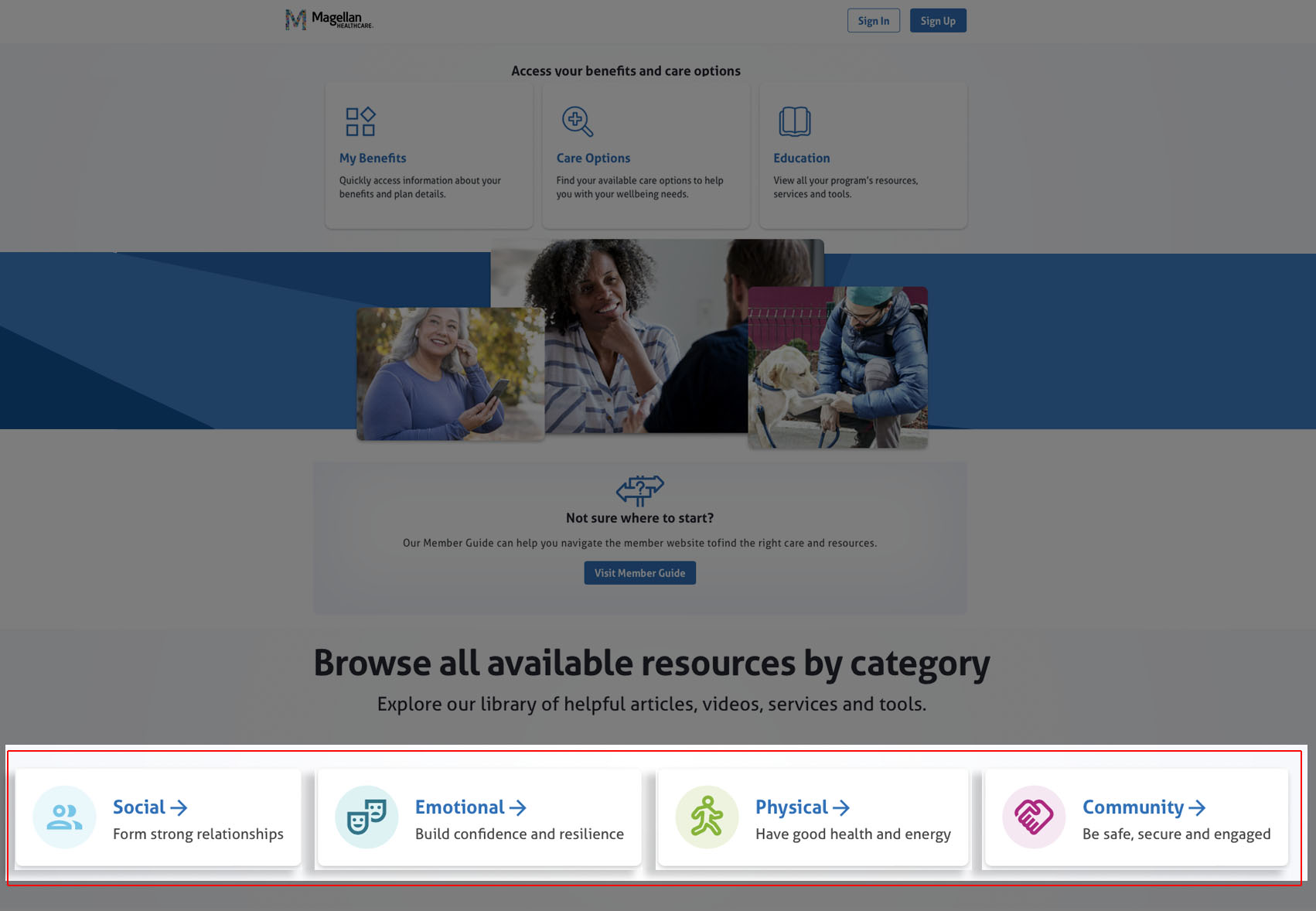 Magellen screenshot showing topic buttons at bottom of page