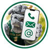 Rocky holding smart phone with phone, mail and email icons