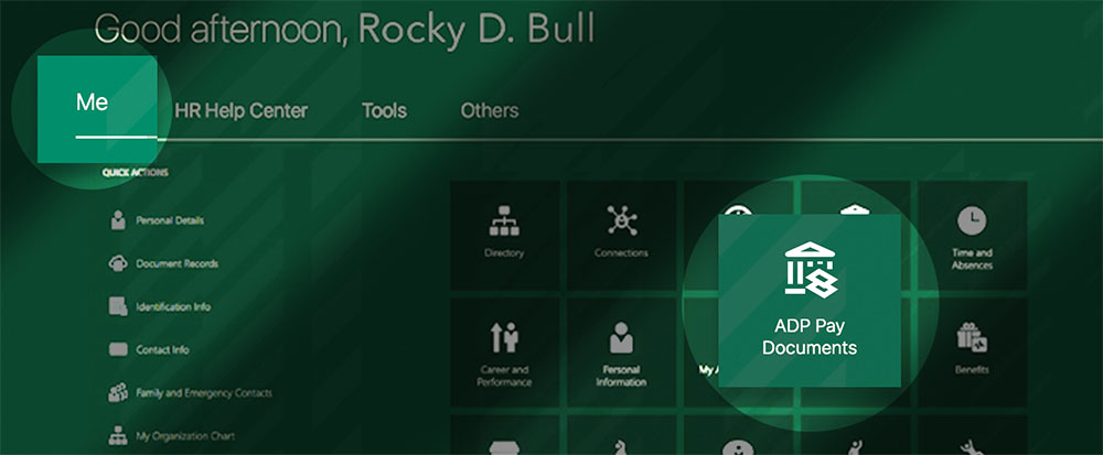 screenshot of oracle with me and ADP tile highlighted