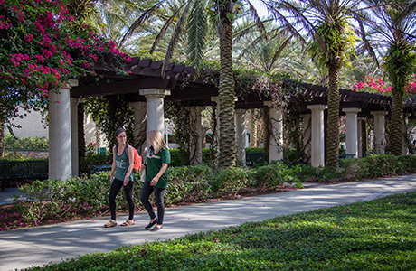 two students walking on campus