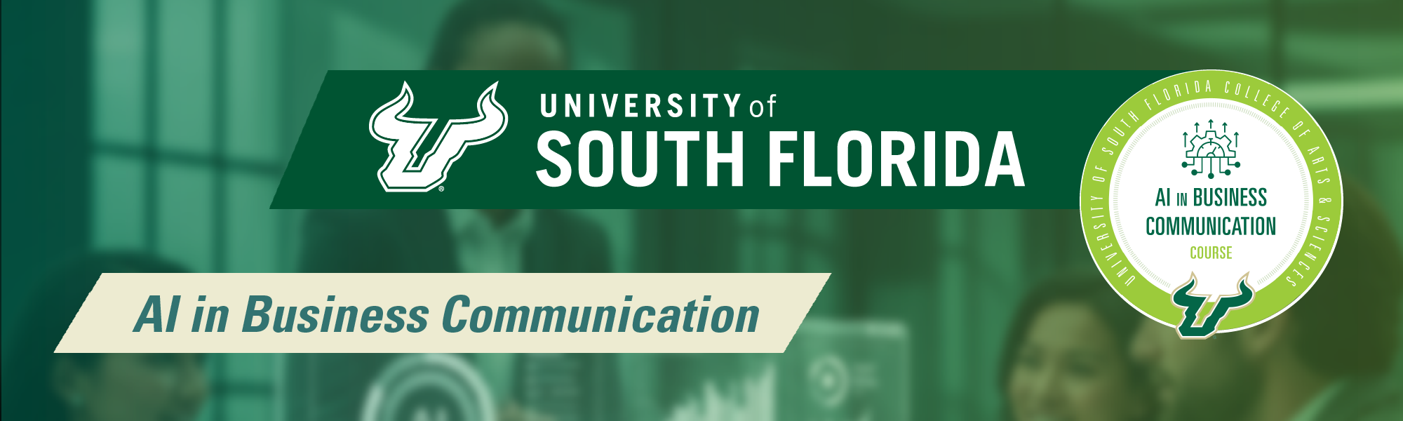 The USF Logo with the title of the course: AI Whisperer: A mini course in crafting Prompts