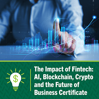 impact of fintech image. computer with digital bar graph on top
