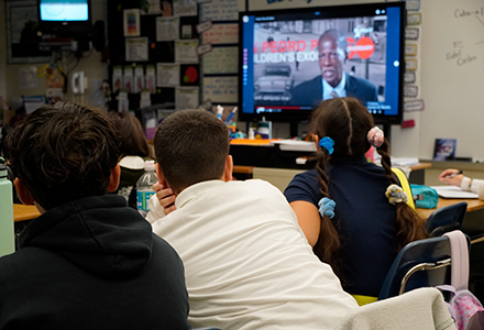 kids in classroom watching video