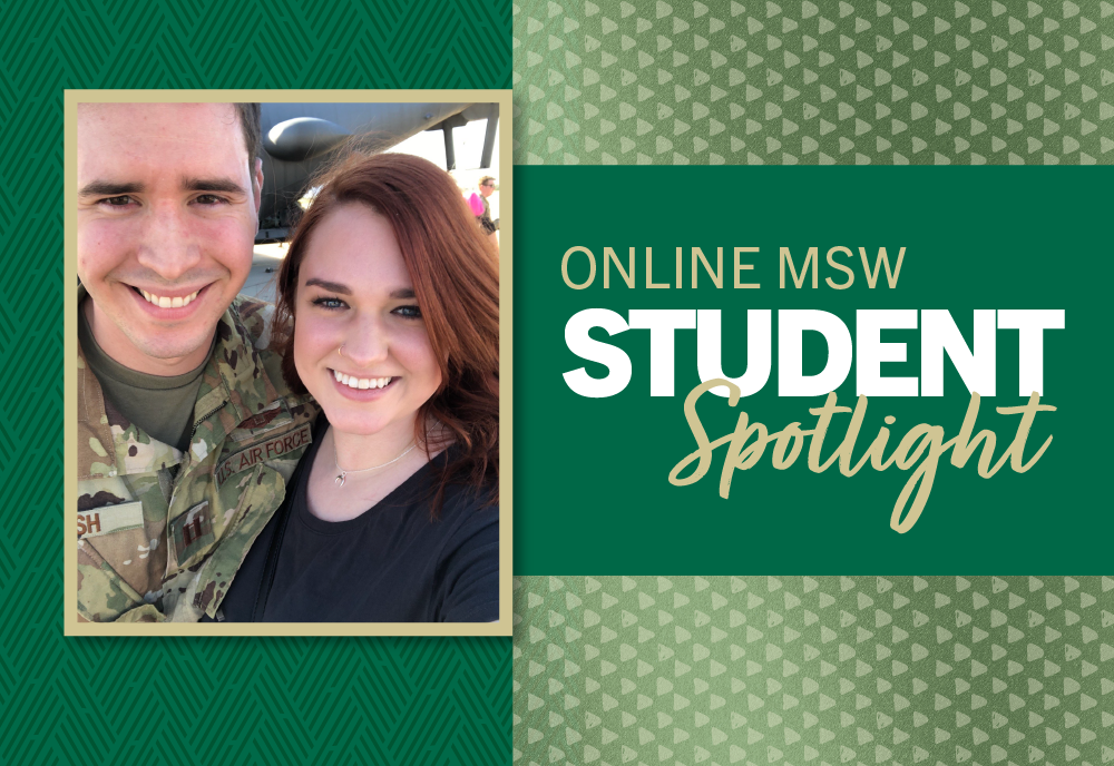 online msw student spotlight justin tash smiles in army fatigues