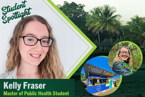 headshot of kelly fraser and picture of her in madagascar with iguana.