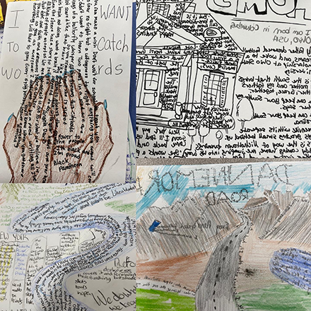 a collage of student art