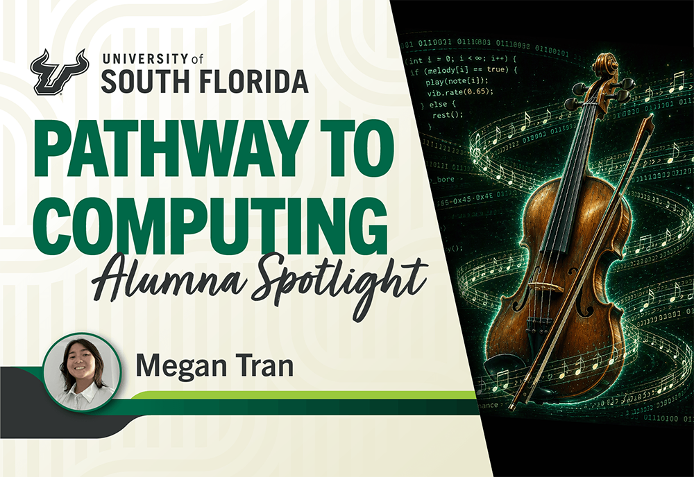 pathway to computing alumna spotlight megan tran - with a photo of a violin