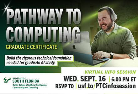 PTC info session wednesday september 16. 6:00pm rsvp to usf.to/ptcinfosession