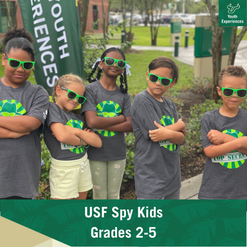 USF Spy Kids with text stating "USF Spy Kids Grades 2-5"