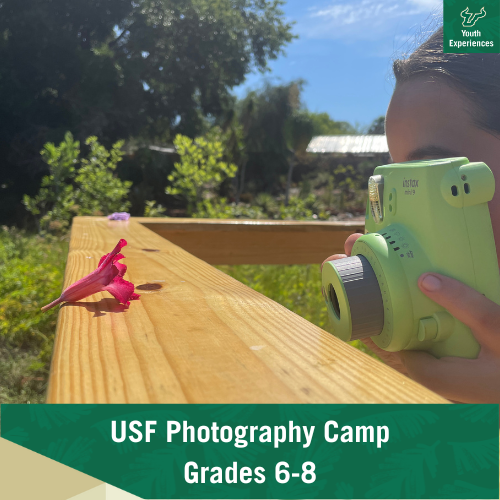 USF Photography Camp with text stating "USF Photograhy Camp Grades 6-8"