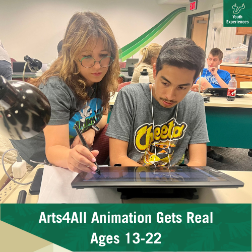 Arts4All: Animation Gets Real with text stating "Arts4All: Animation Gets Real Ages 13-22"
