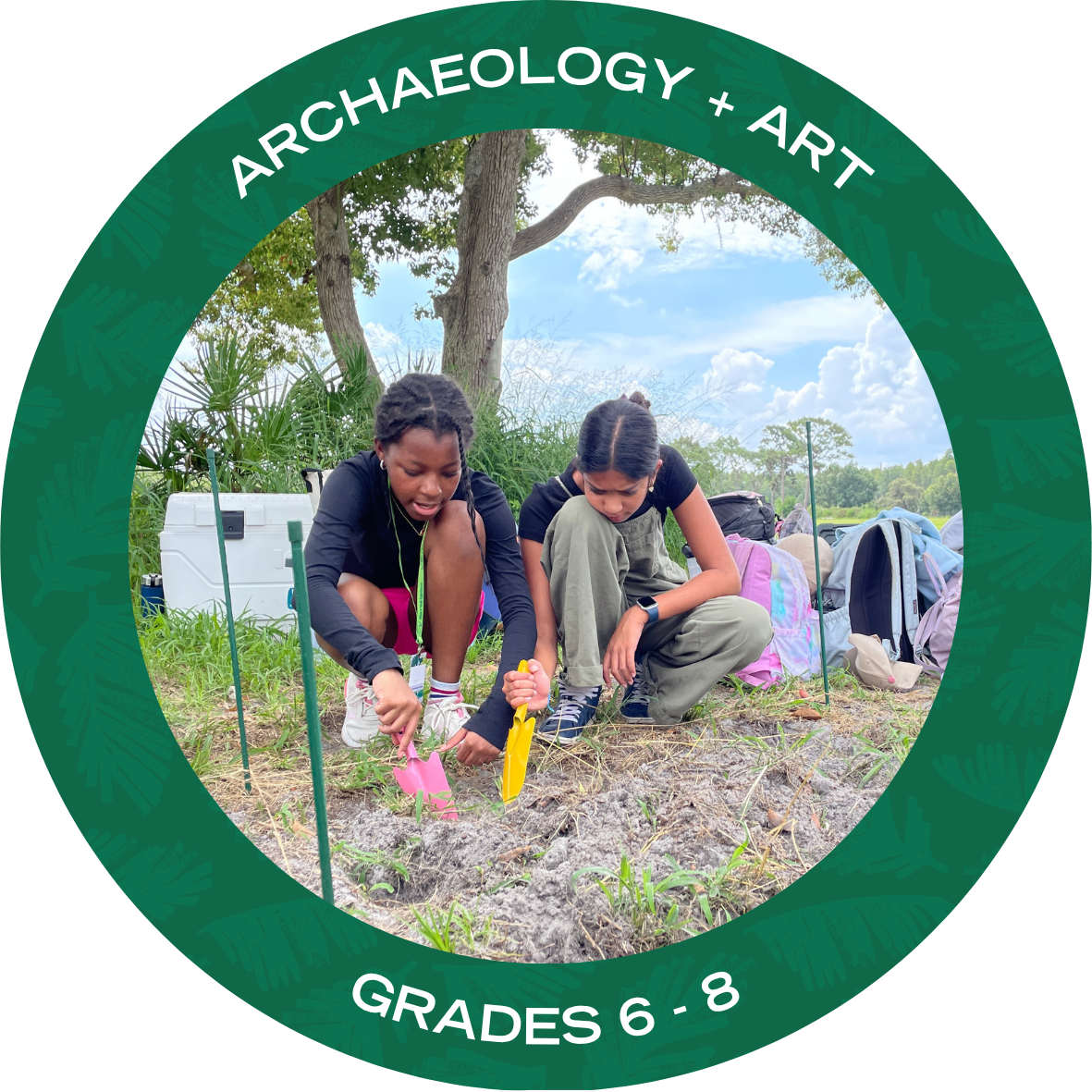 Archaeology + Art with text stating "Archaeology + Art Grades 6-8"