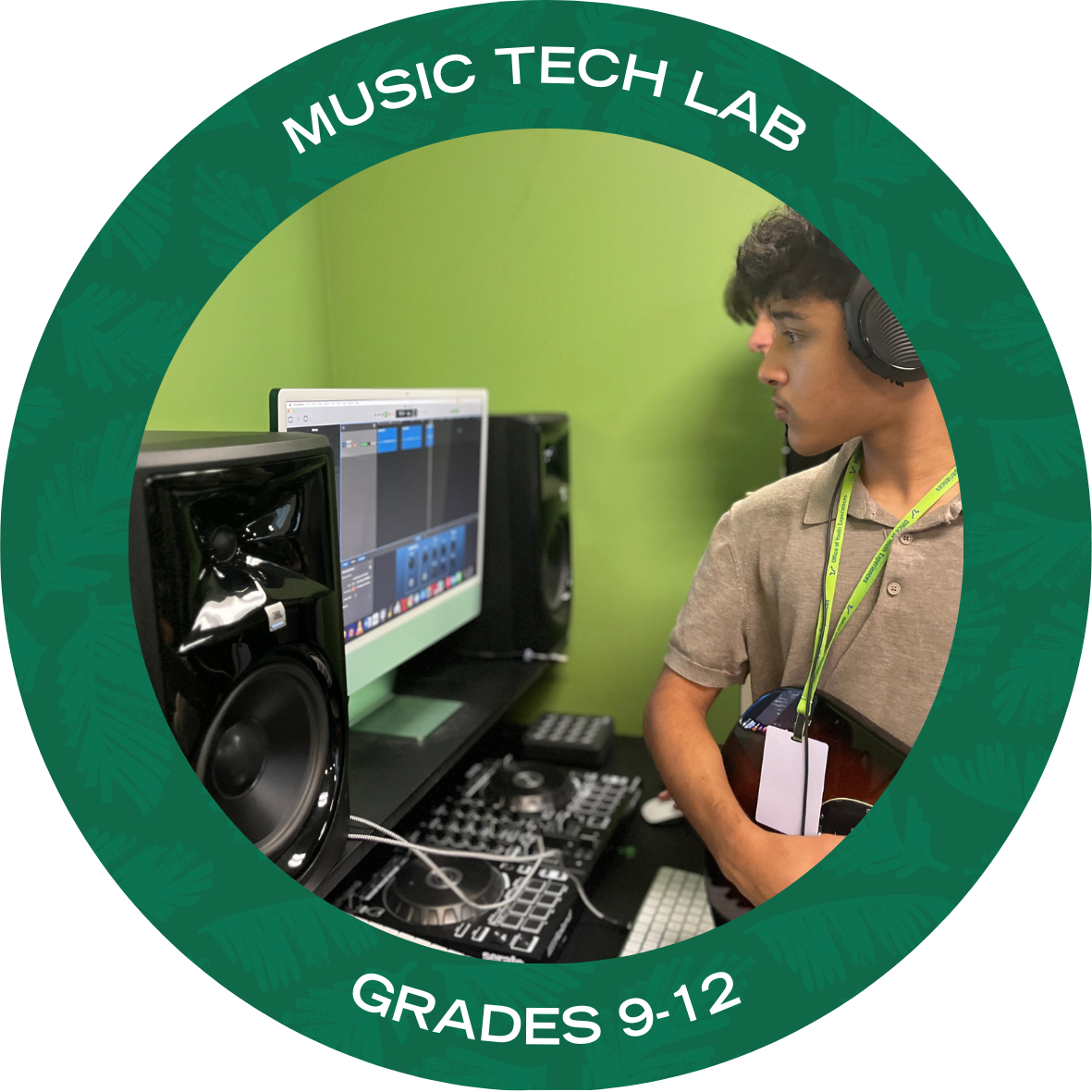 Music Tech Lab with text stating "Music Tech Lab Grades 9-12"