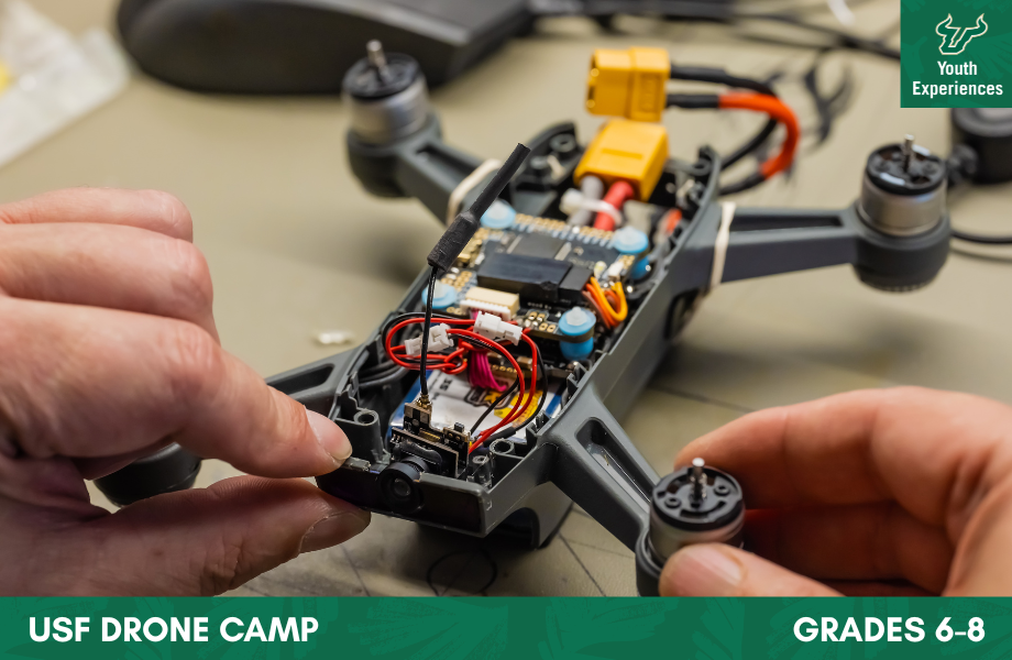 USF Drone Camp with text stating "USF Drone Camp Grades 6-8"