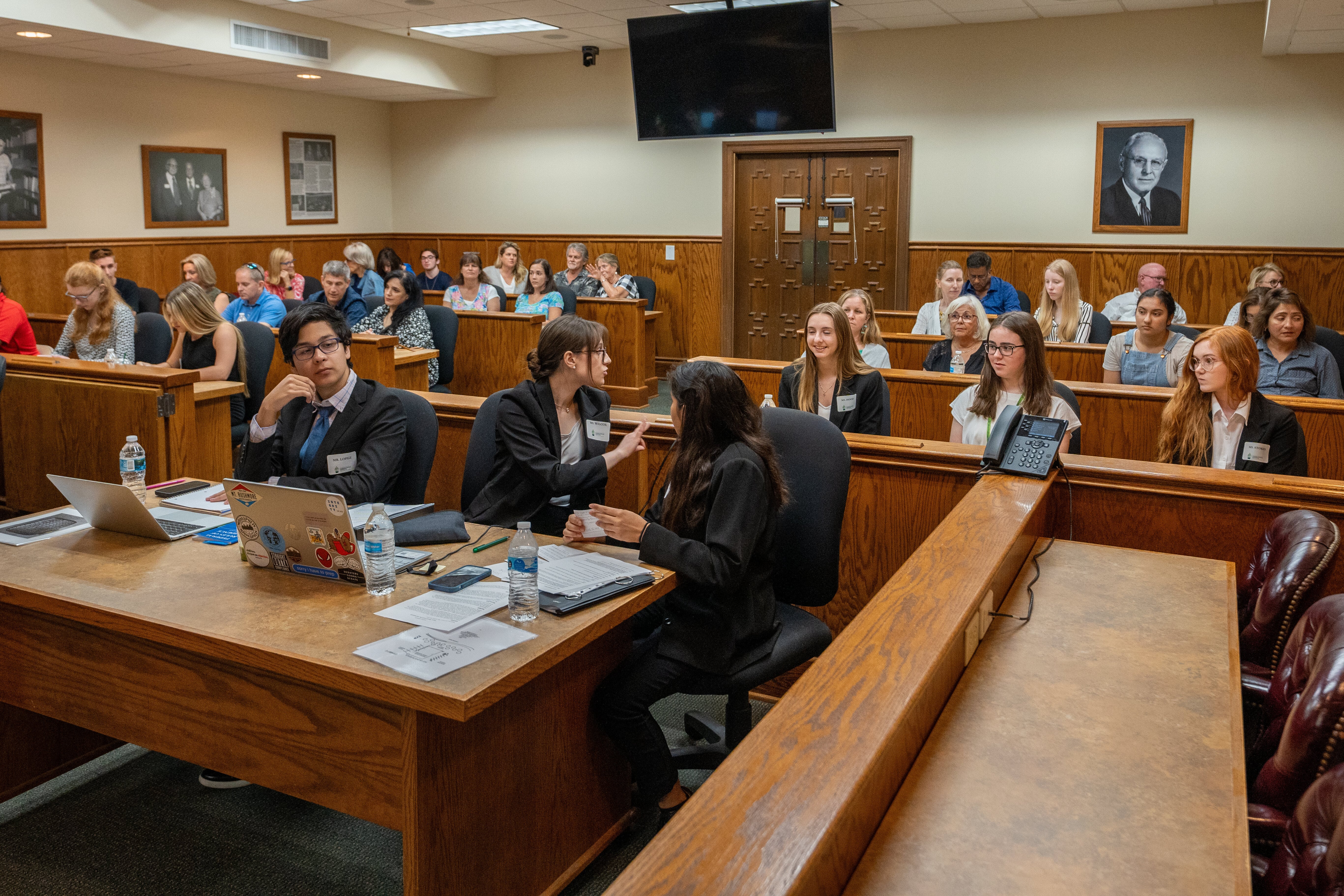 Campers discussing the Mock Trial at USF