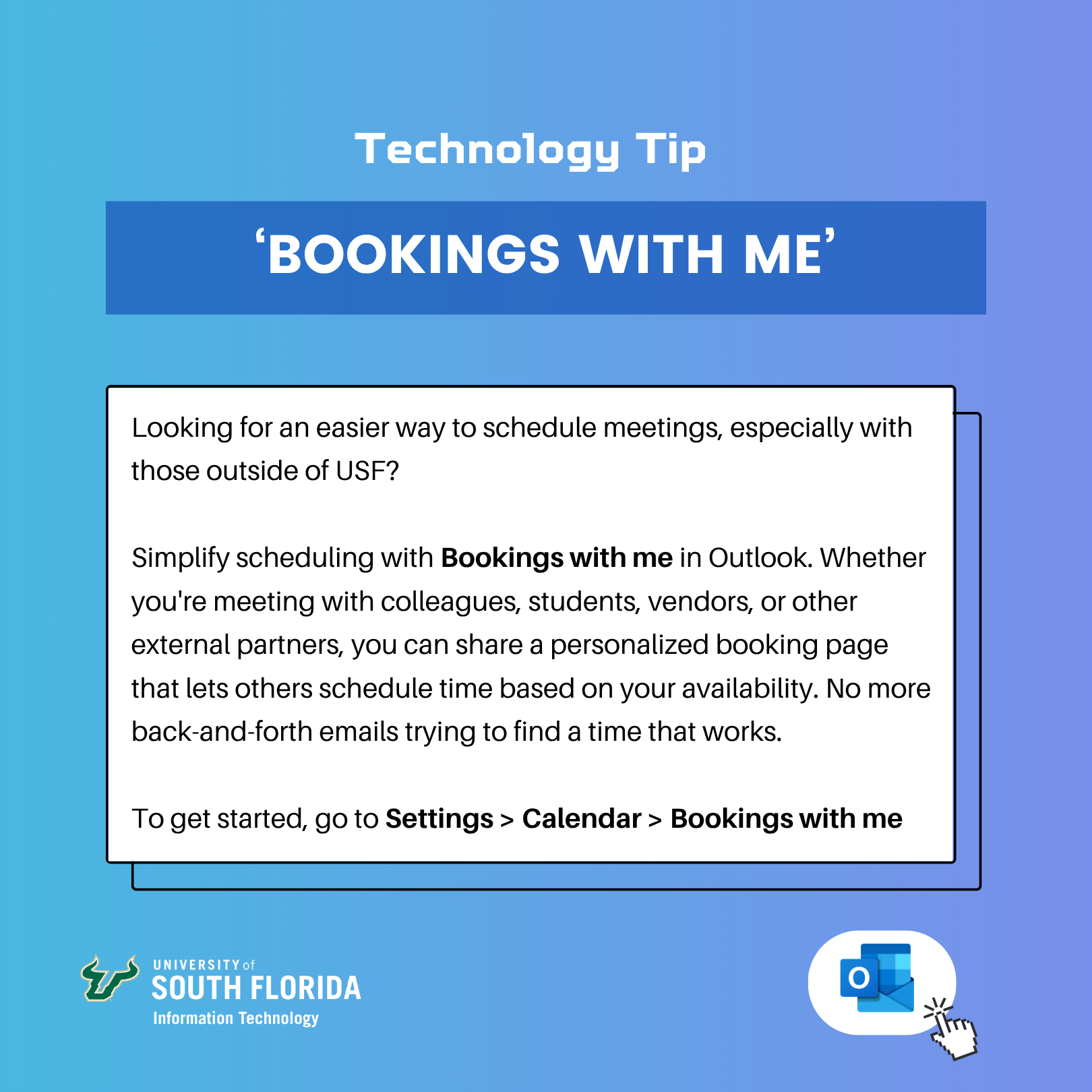 A blue infographic highlighting a feature in Microsoft Outlook