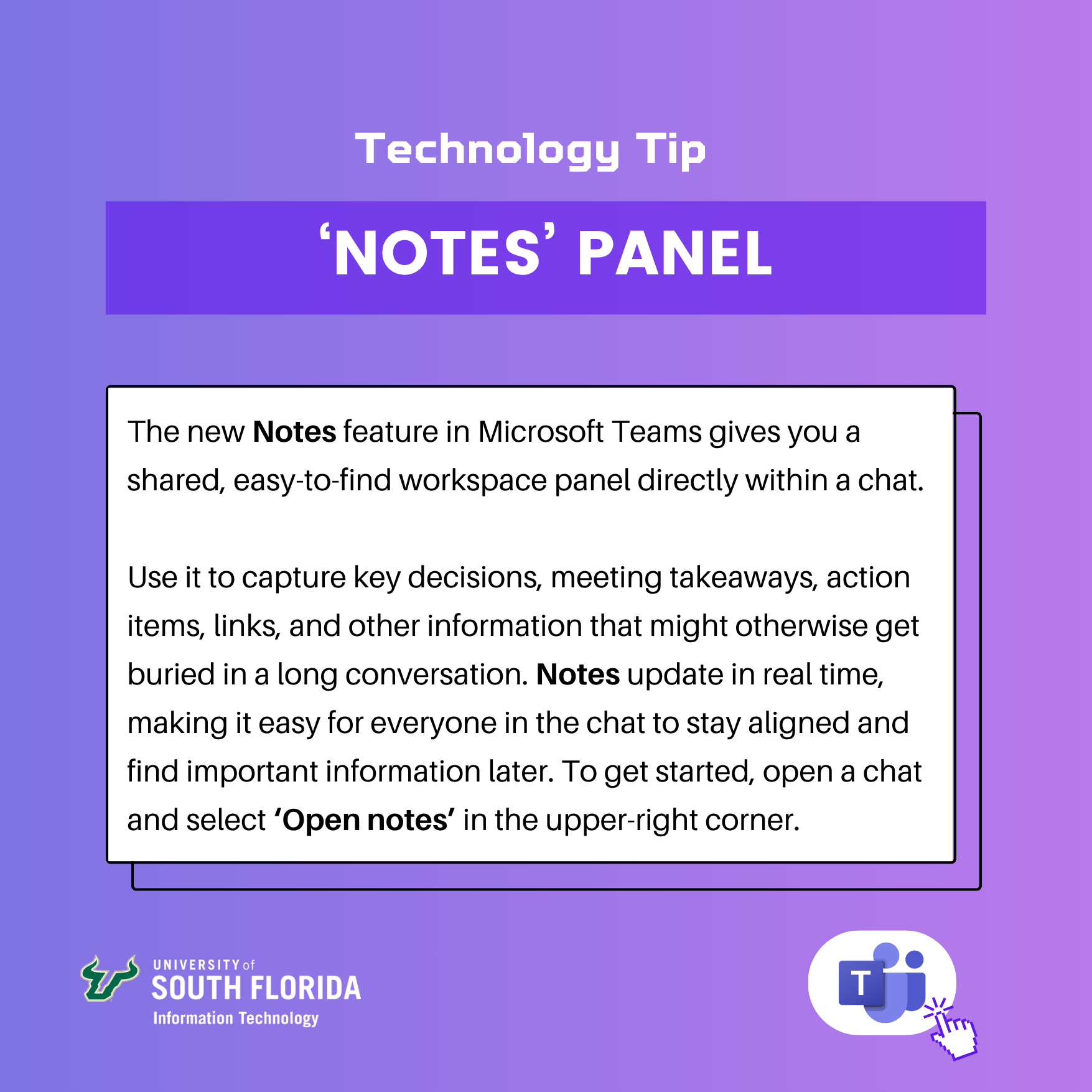 A purple infrographic highlighting a feature in Microsoft Teams