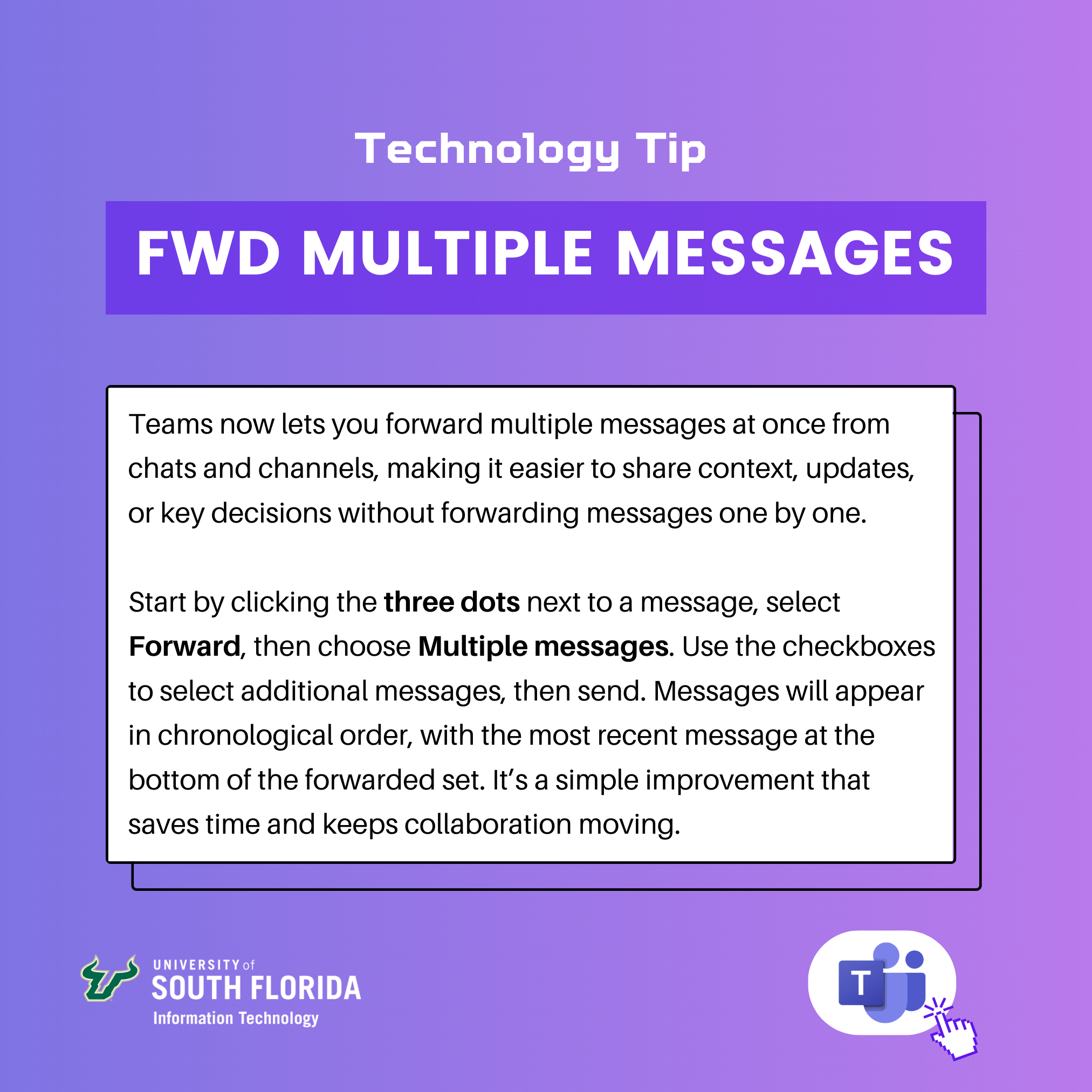 A purple infographic highlighting a new feature for Microsoft Teams