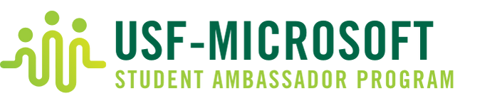 A green graphic with digital elements promoting the usf microsoft student ambassador program