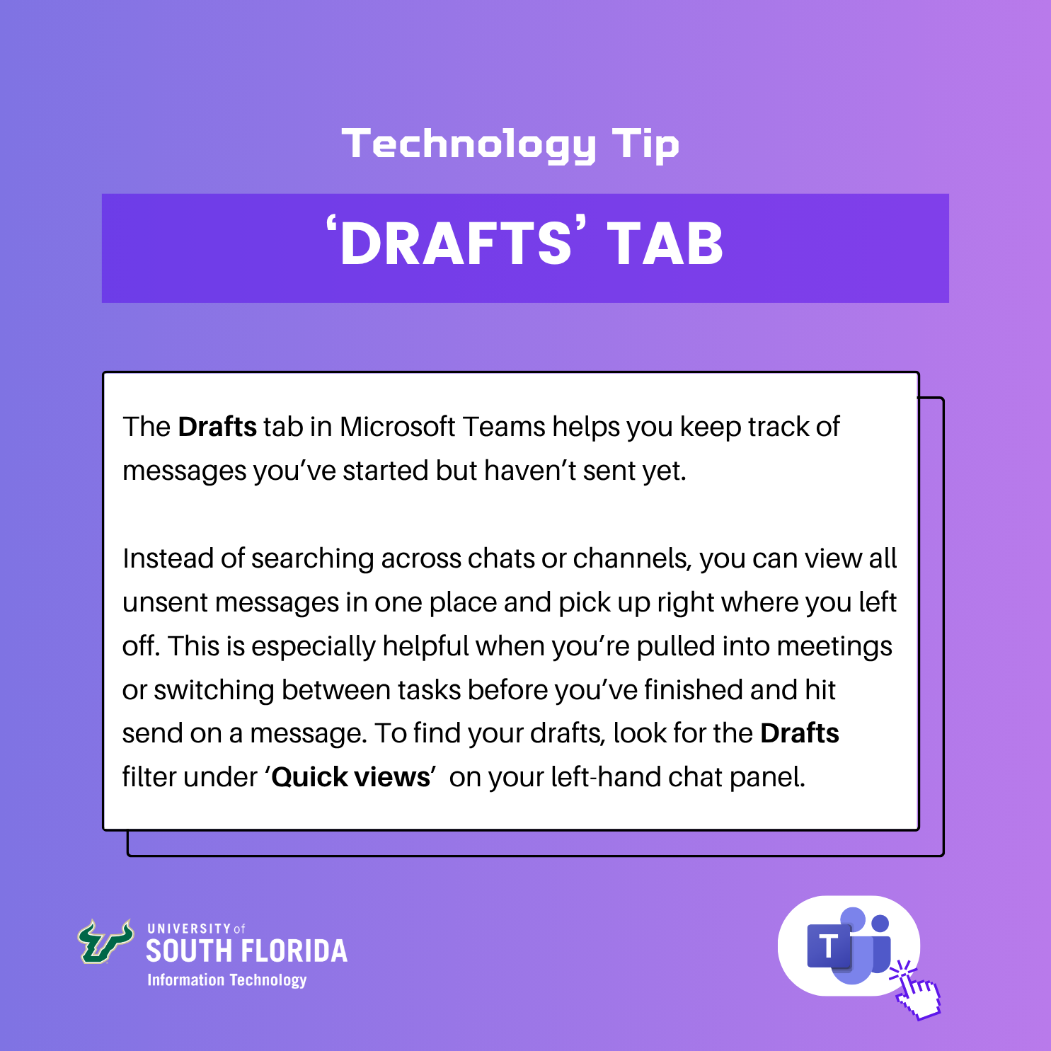 A purple infographic highlighting a feature within Microsoft Teams