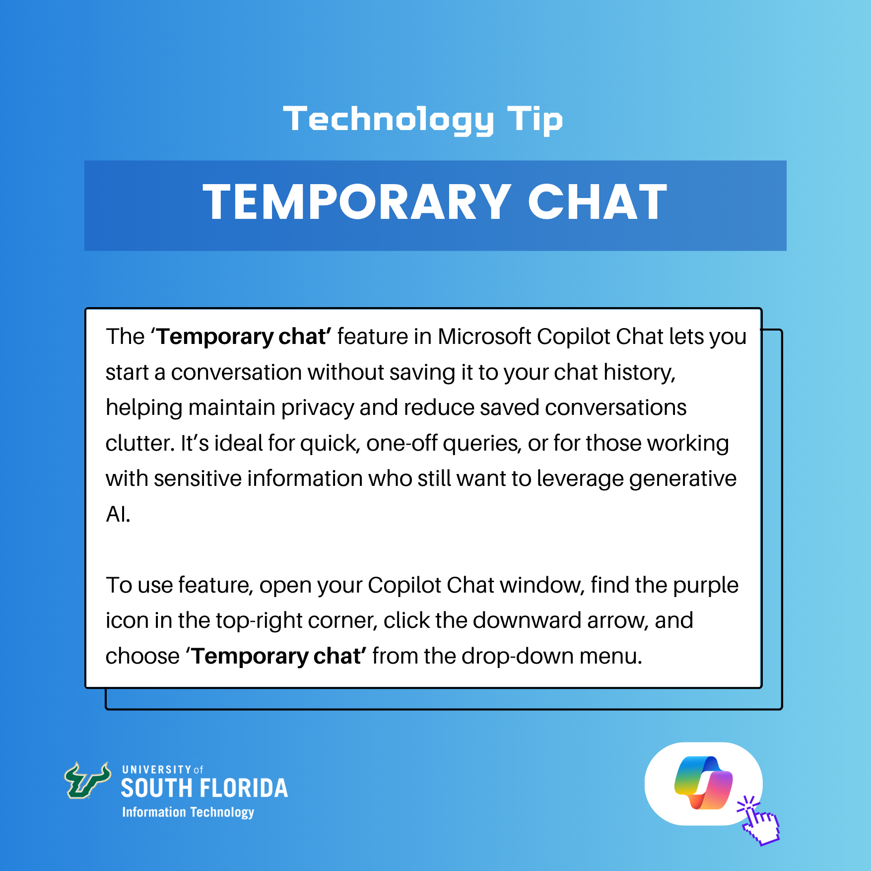 A blue infographic highlighting a feature for Microsoft Copilot Chat