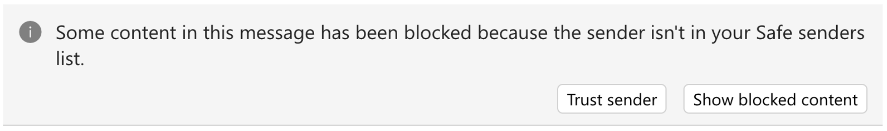 A pop-up message for an email