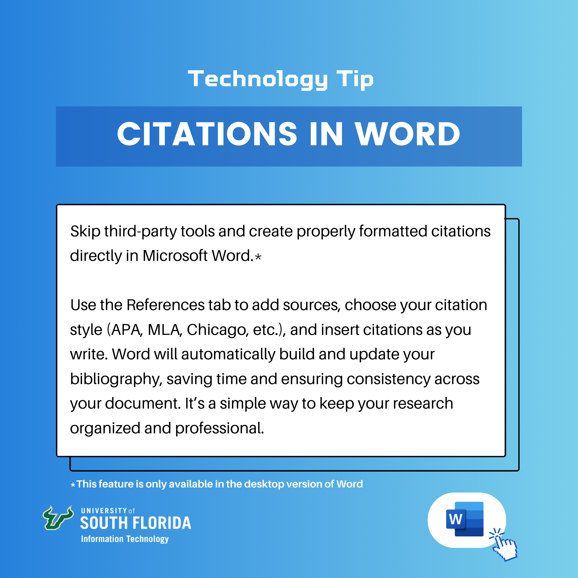 A blue infographic highlighting a feature in Microsoft Word