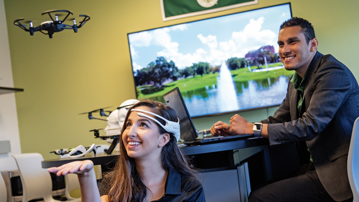 USF student Sarah Garcia controlling a drone with her mind.